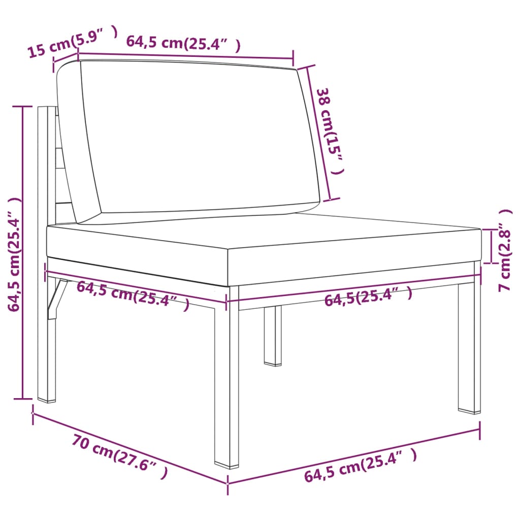 Trädgårdssoffa 4-sits med dynor aluminium