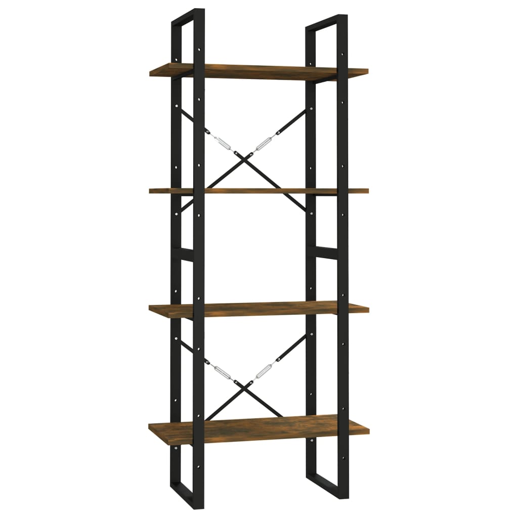 Bokhylla 4 hyllor rökfärgad ek 60x30x140 cm konstruerat trä