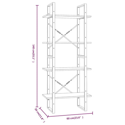 Bokhylla 4 hyllor rökfärgad ek 60x30x140 cm konstruerat trä