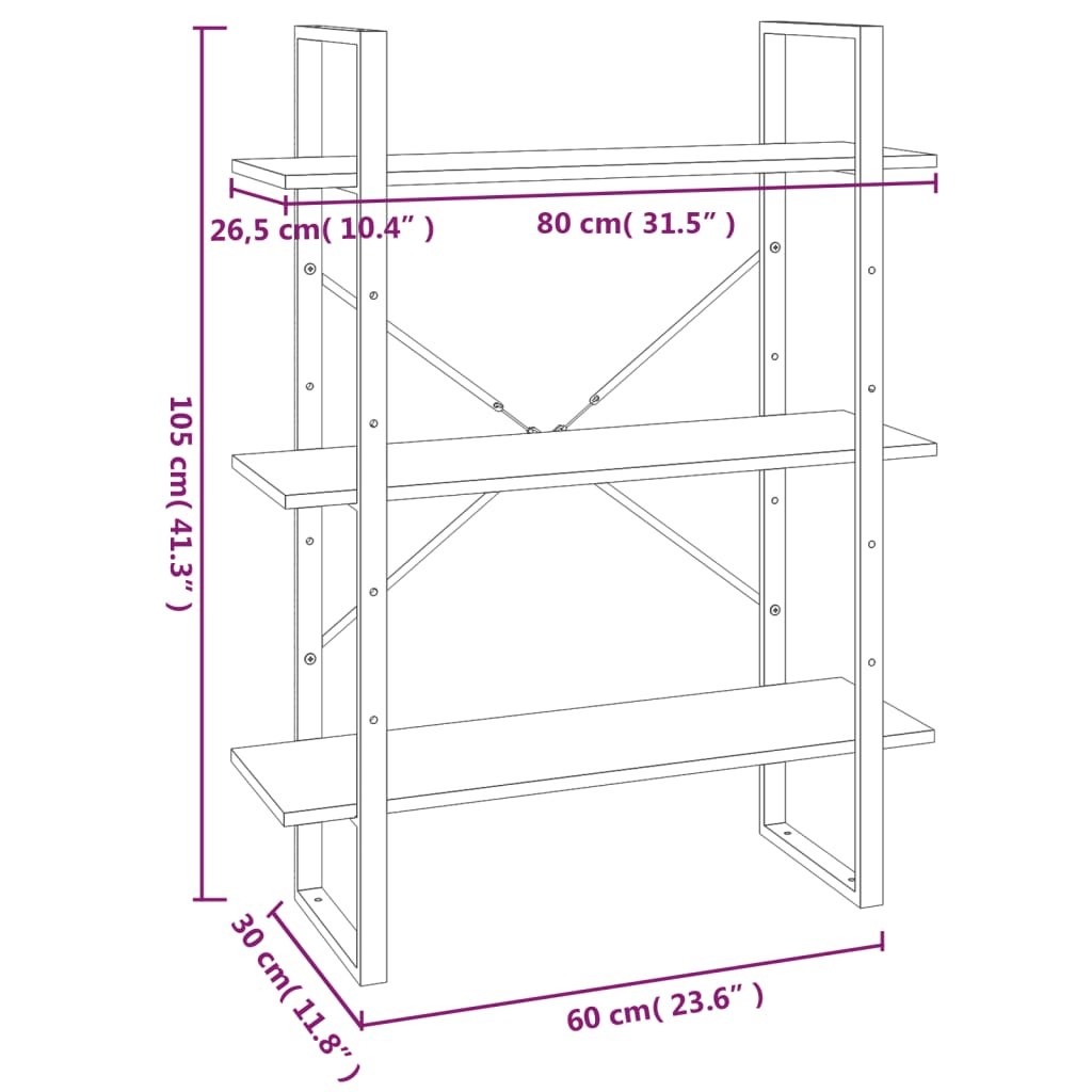 Bokhylla  ek 80x30x105 cm konstruerat trä