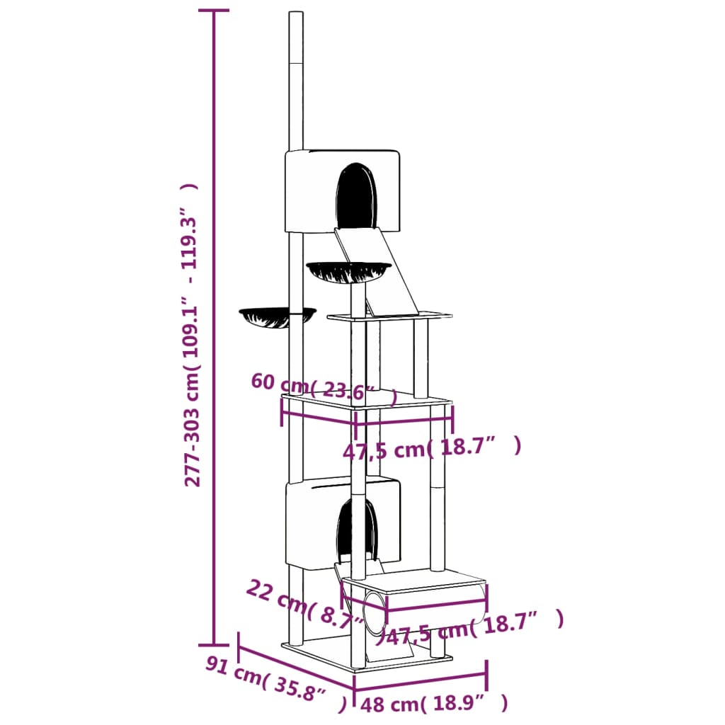 Golv-till-tak klösträd ljusgrå 277-303 cm