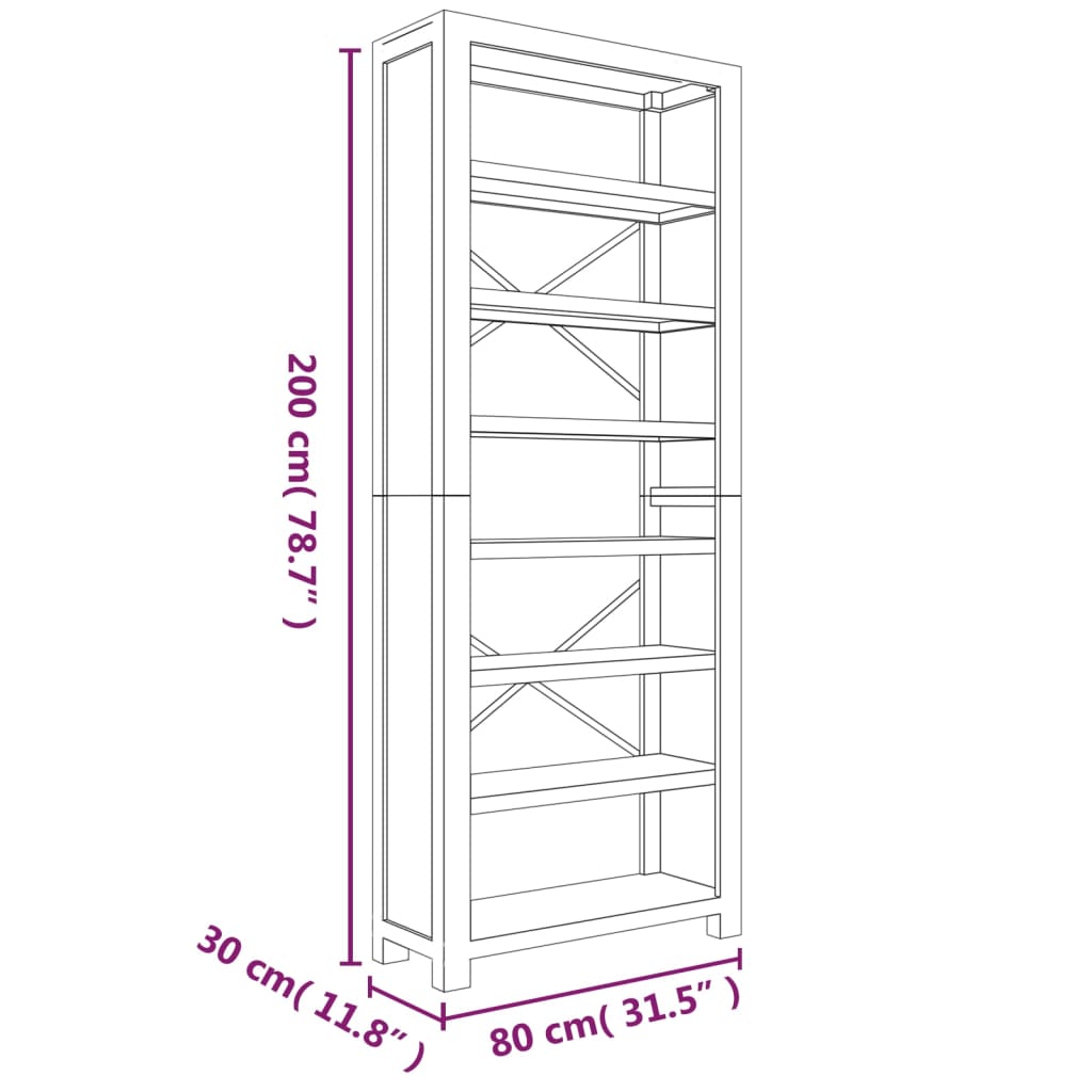 Bokhylla med 7 hyllor 80x30x200 cm massivt akaciaträ - Möbelfabriken