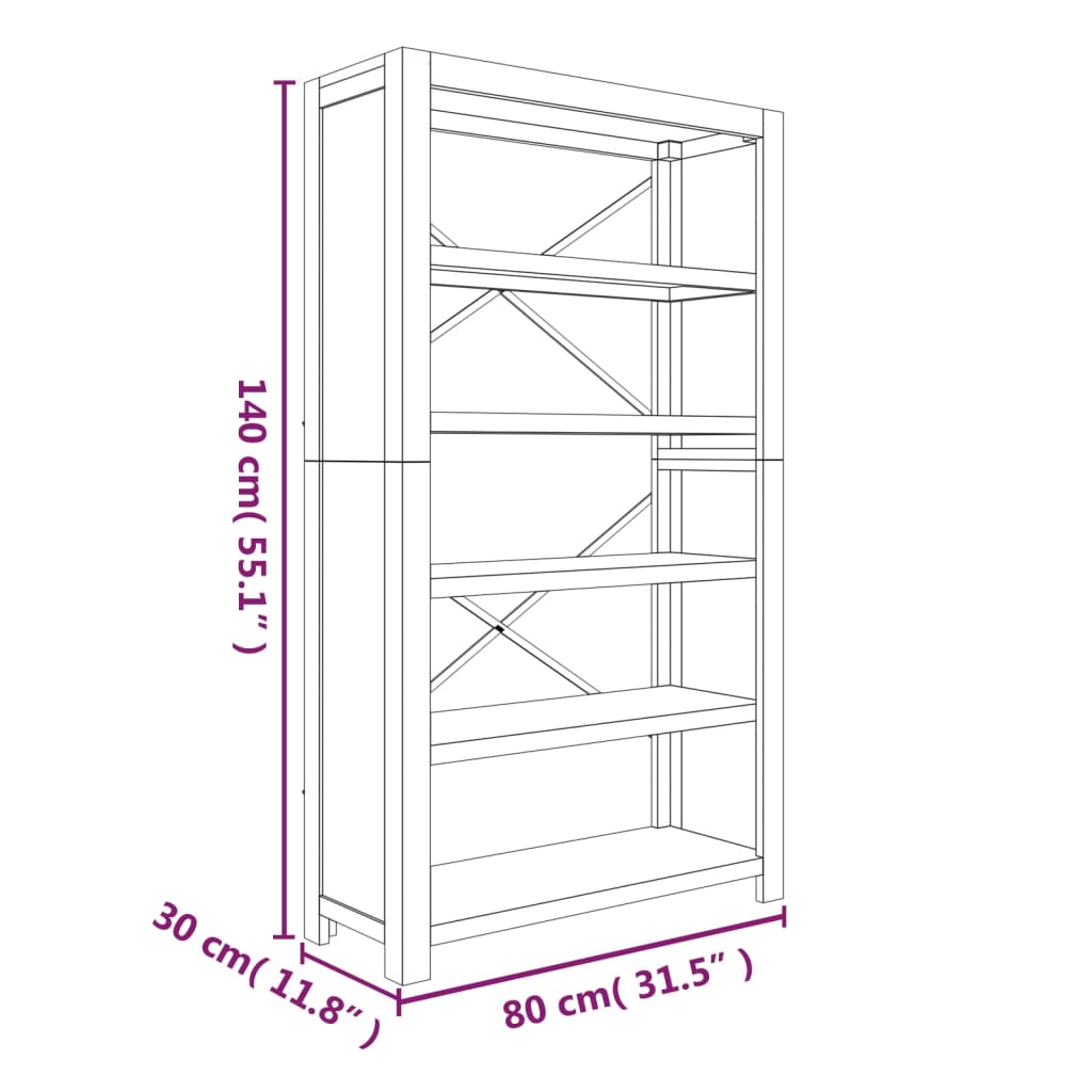 Bokhylla med 5 hyllor 80x30x140 cm massivt akaciaträ - Möbelfabriken