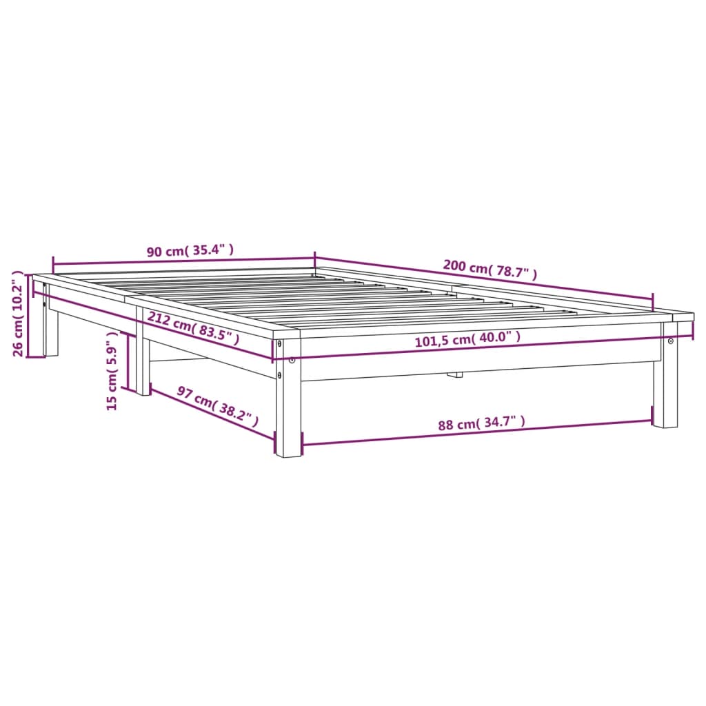 Sängram honungsbrun 90x200 cm massiv furu