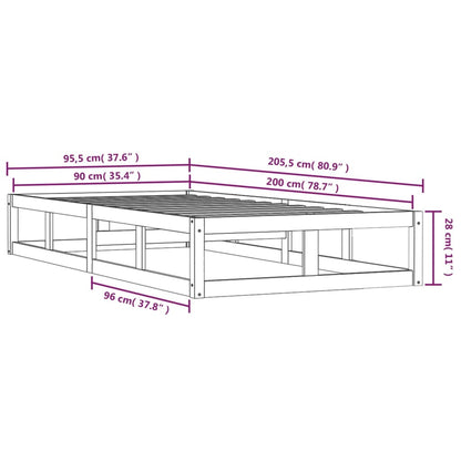 Sängram 90x200 cm massivt trä