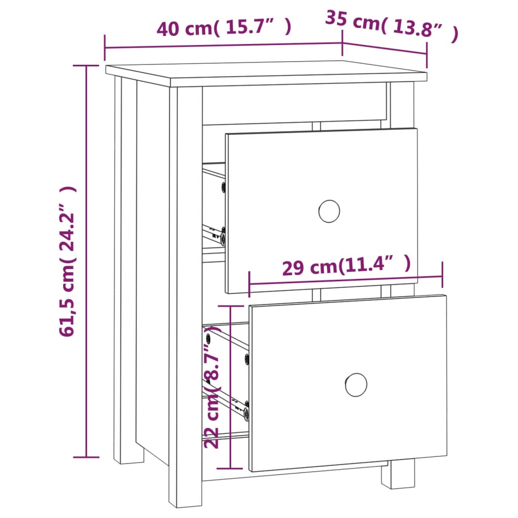 Sängbord 2 st 40x35x61,5 cm massiv furu