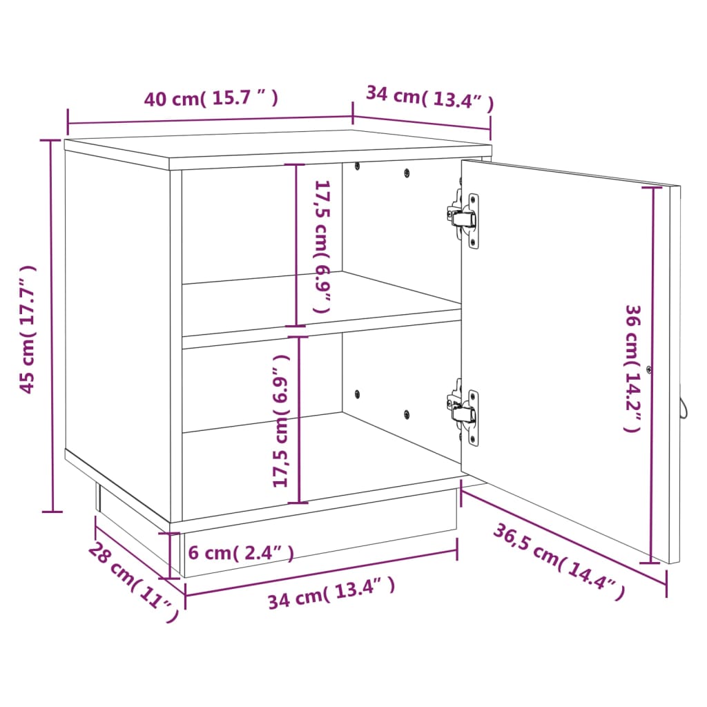 Sängbord 2 st honungsbrun 40x34x45 cm massiv furu