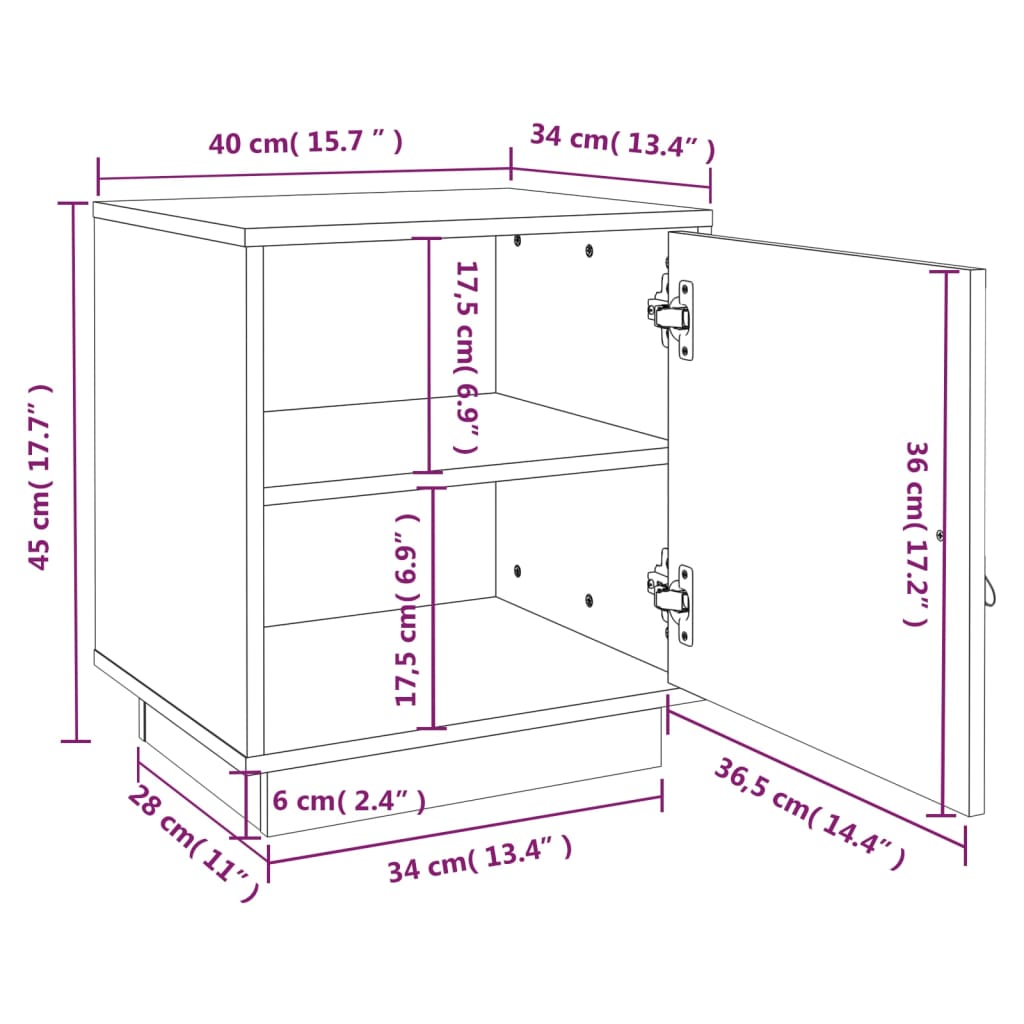 Sängbord honungsbrun 40x34x45 cm massiv furu