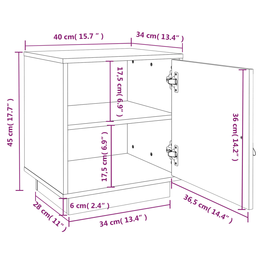 Sängbord 2 st honungsbrun 40x34x45 cm massiv furu