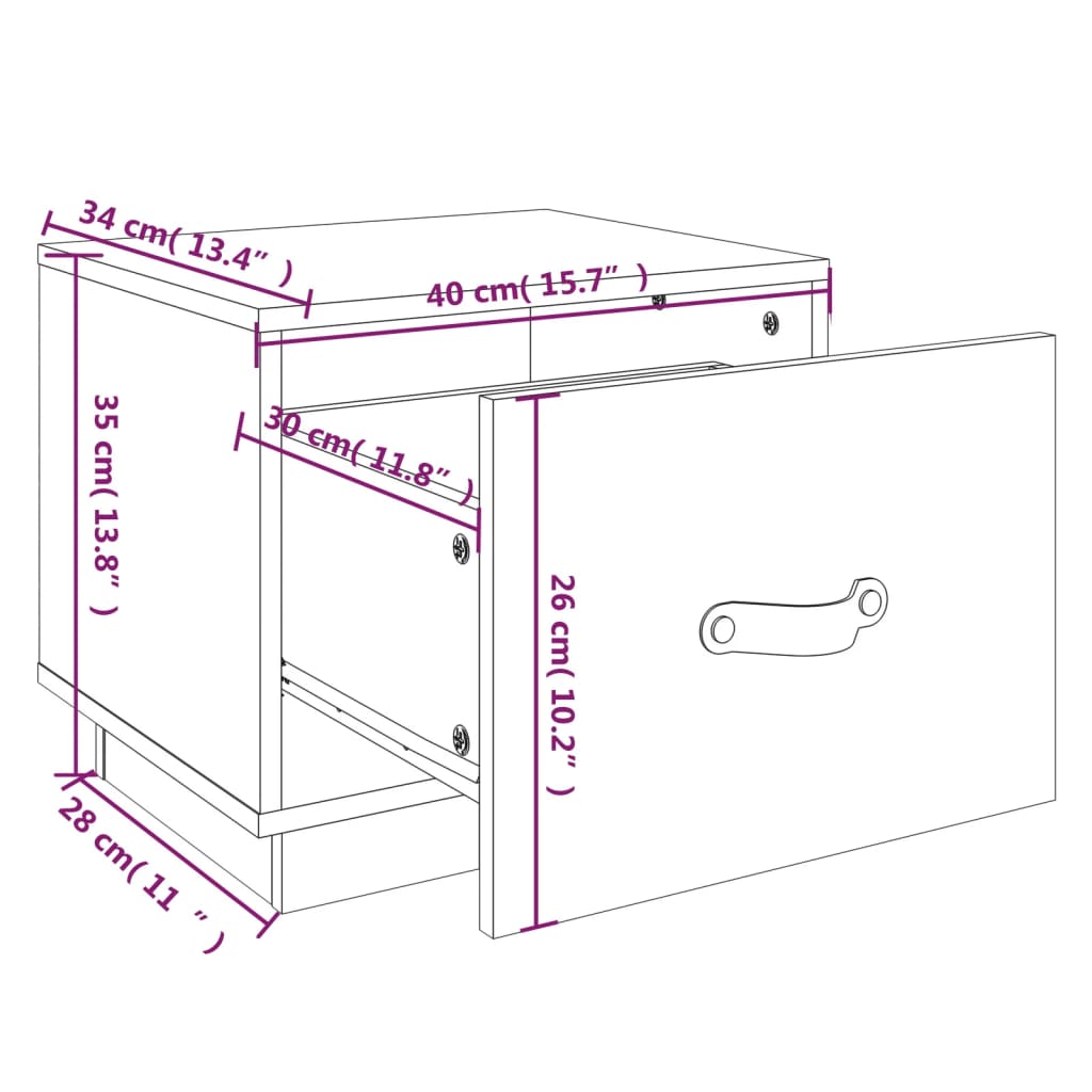 Sängbord honungsbrun 40x34x35 cm massiv furu