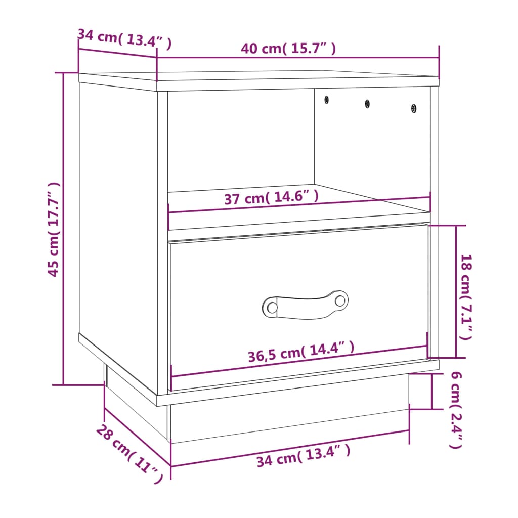 Sängbord 2 st honungsbrun 40x34x45 cm massiv furu