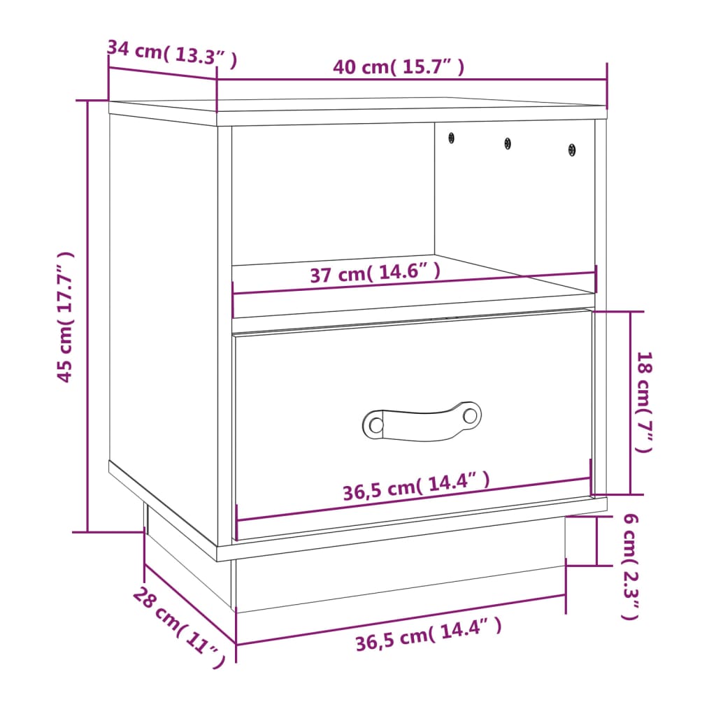 Sängbord honungsbrun 40x34x45 cm massiv furu