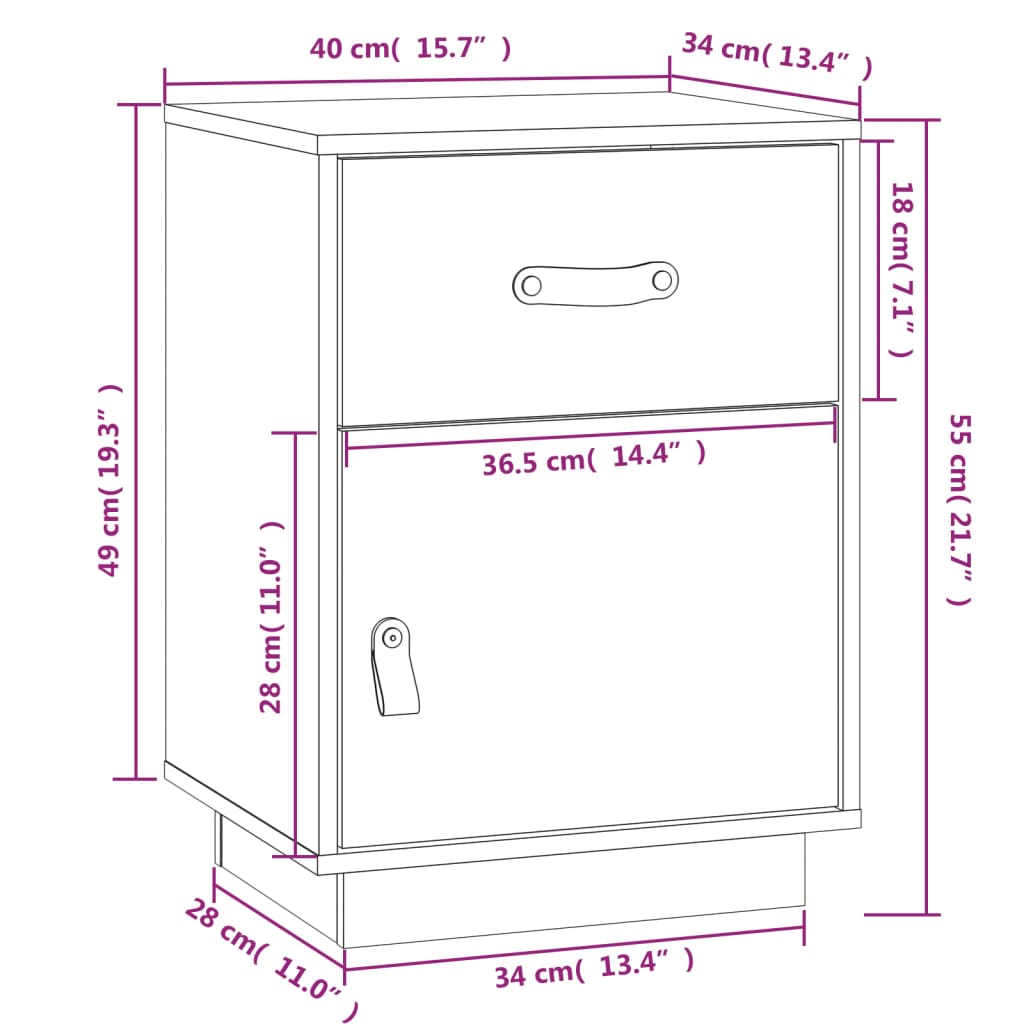 Sängbord 2 st 40x34x55 cm massiv furu