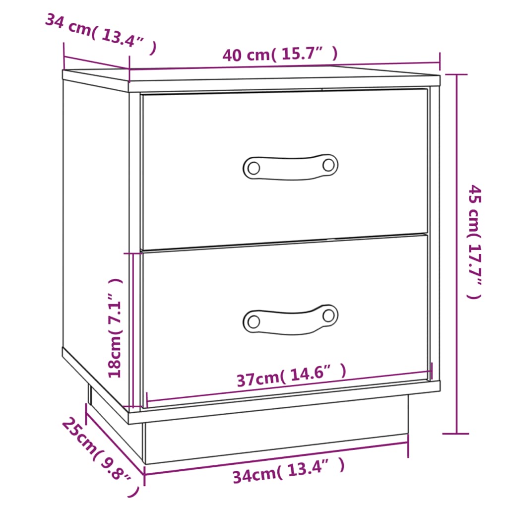 Sängbord 40x34x45 cm massiv furu