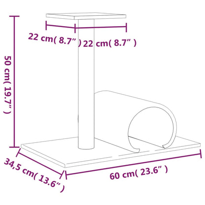 Klöspelare för katt med tunnel ljusgrå 60x34,5x50 cm