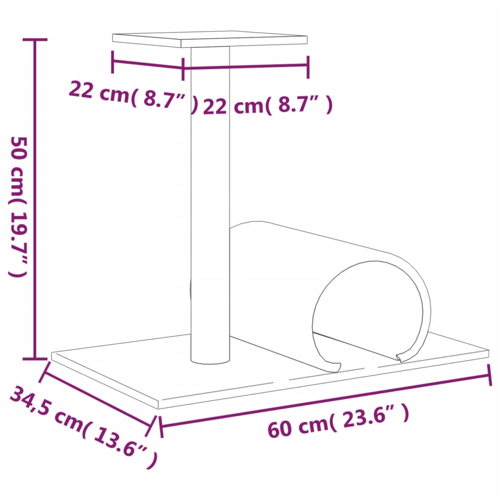 Klöspelare för katt med tunnel ljusgrå 60x34,5x50 cm