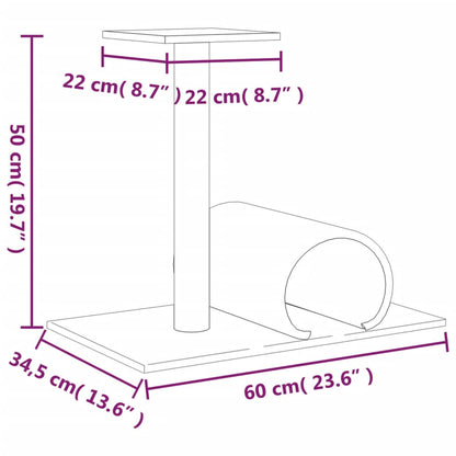 Klöspelare för katt med tunnel ljusgrå 60x34,5x50 cm