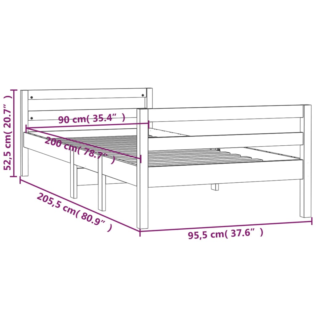 Sängram honungsbrun 90x190 cm massiv furu