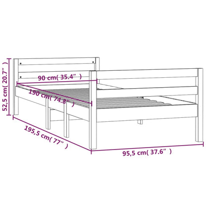 Sängram honungsbrun 90x190 cm massiv furu