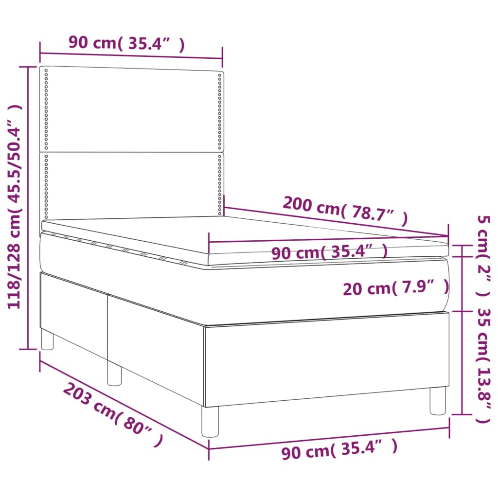 Ramsäng med madrass & LED  90x200 cm konstläder - Möbelfabriken