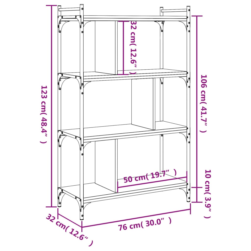 Bokhylla 4 hyllplan  ek 80x30x120 cm konstruerat trä