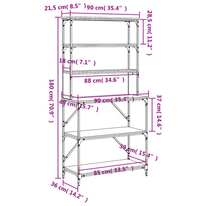 Kökshylla 6 hyllplan sonoma-ek 90x40x180 cm konstruerat trä