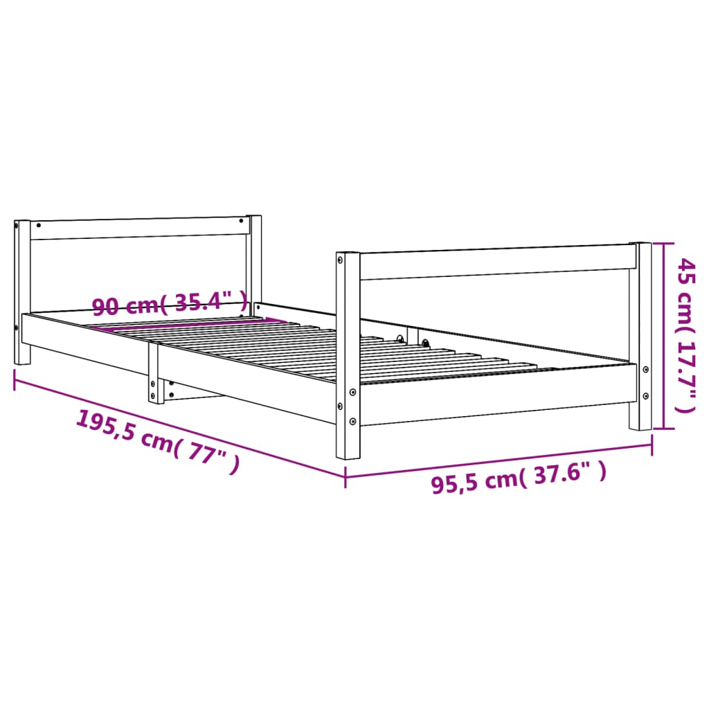 Sängram för barnsäng 90x200 cm massiv furu