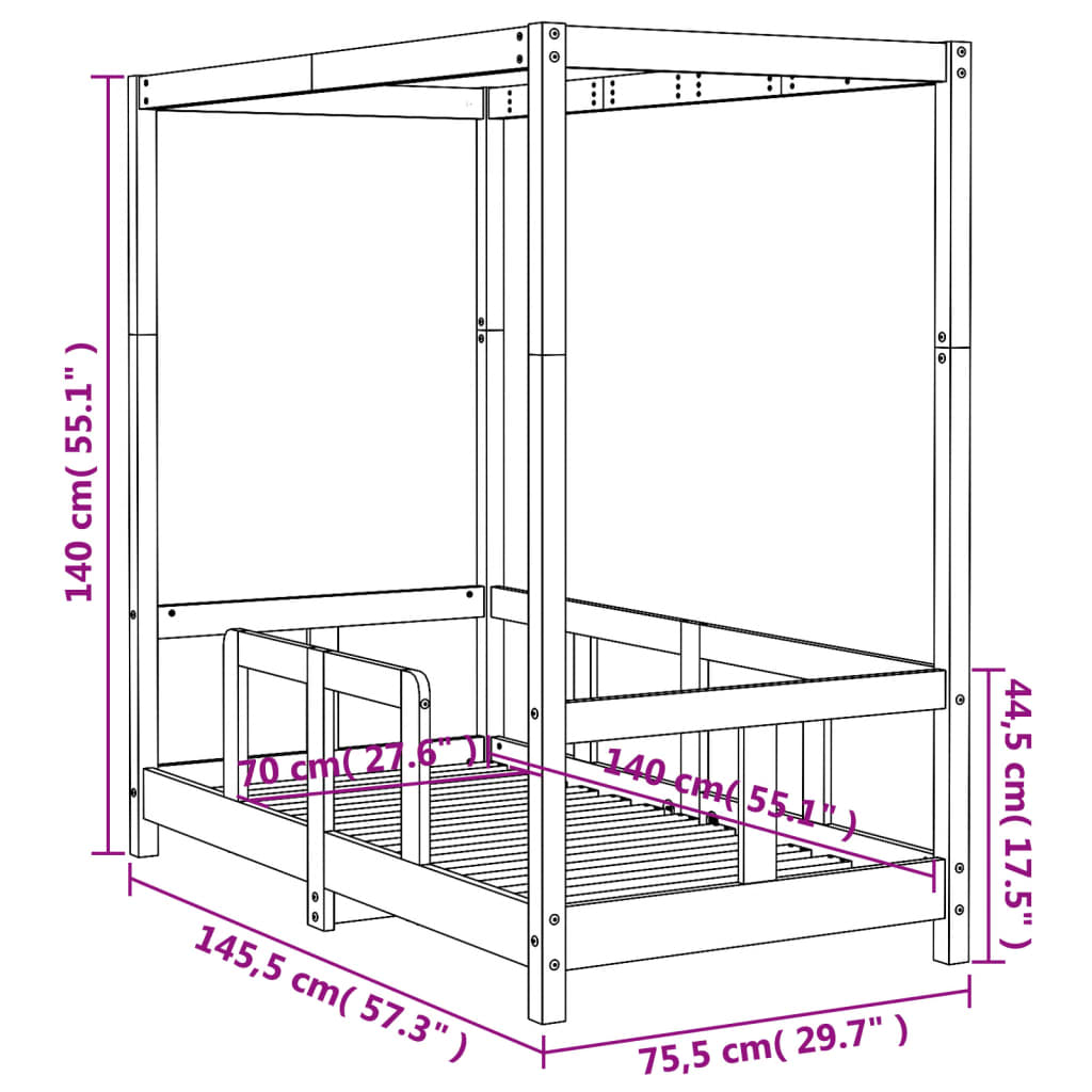 Sängram för barnsäng 90x200 cm massiv furu