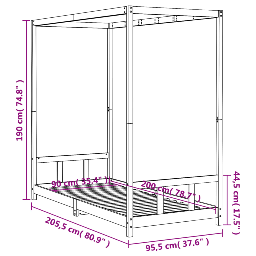 Sängram för barnsäng 90x200 cm massiv furu