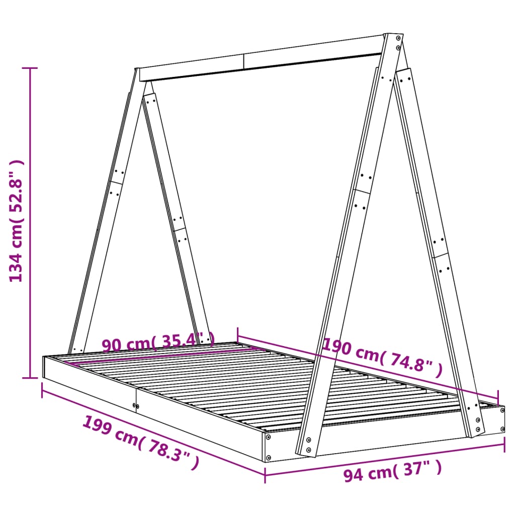 Sängram för barnsäng 90x200 cm massiv furu