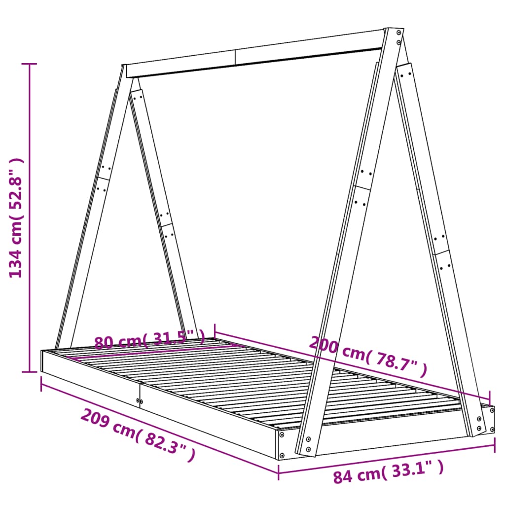 Sängram för barnsäng 90x200 cm massiv furu