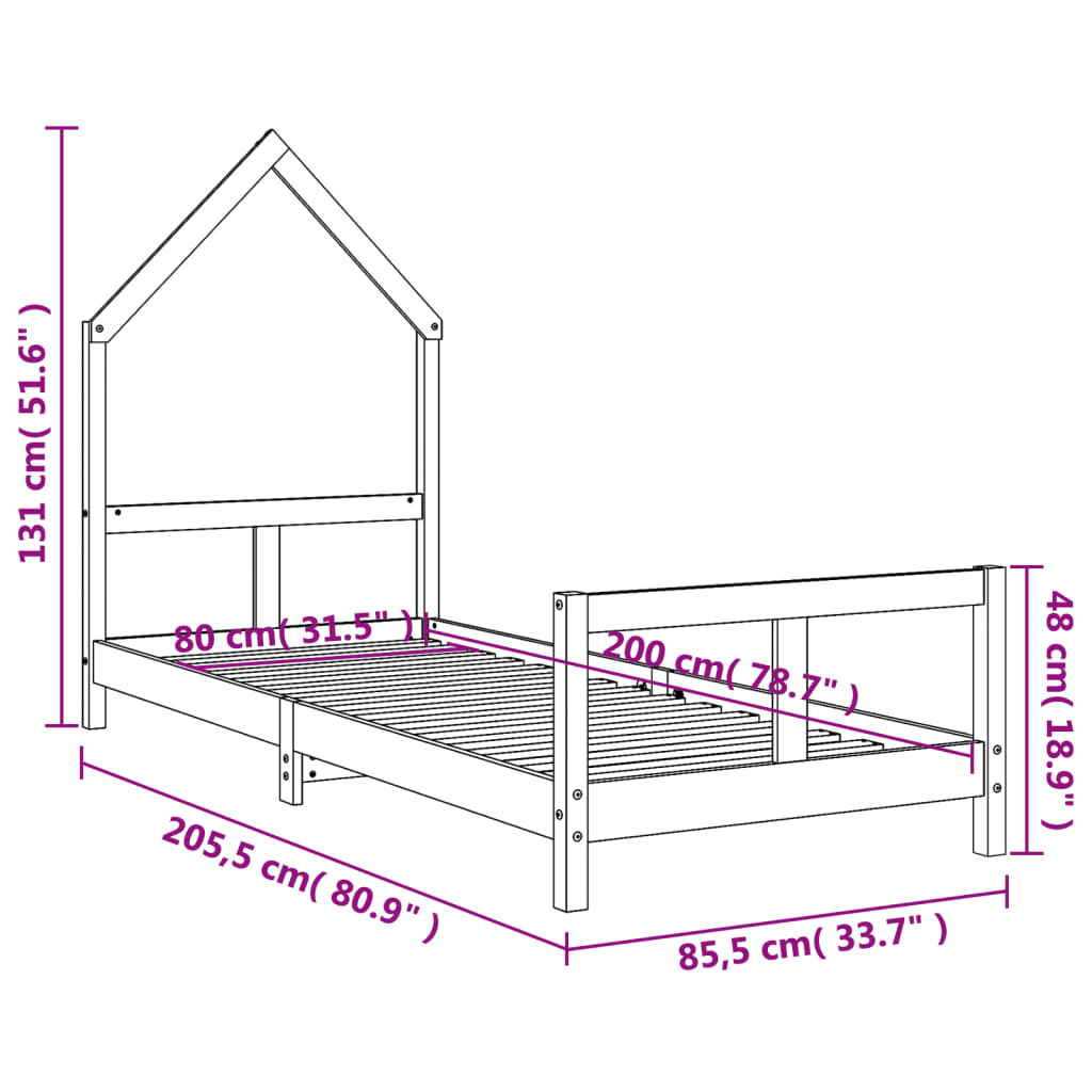 Sängram för barn 90x190 cm massiv furu