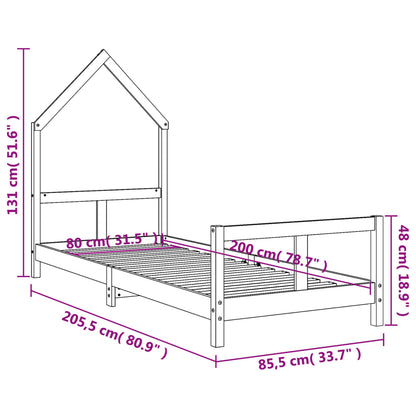 Sängram för barn 90x190 cm massiv furu