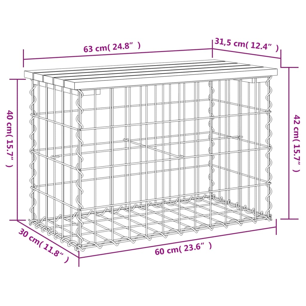 Trädgårdsbänk gabion-design 92x71x65,5 cm massiv furu