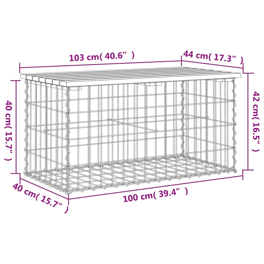 Trädgårdsbänk gabion-design 103x44x42 cm massivt douglasträ