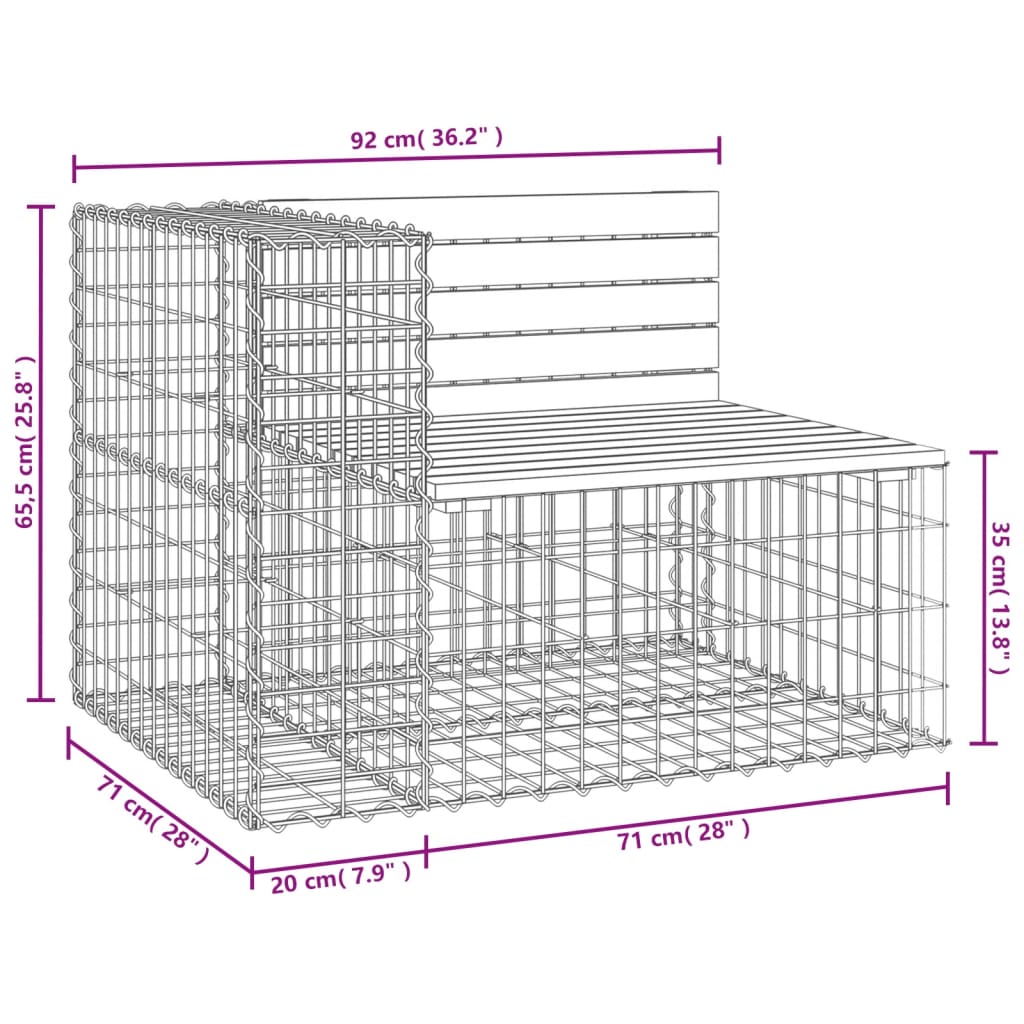 Trädgårdsbänk gabion-design 92x71x65,5 cm massiv furu