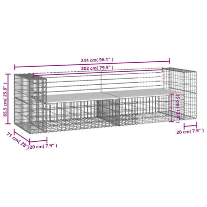 Trädgårdsbänk gabiondesign 244x71x65,5 cm massiv furu