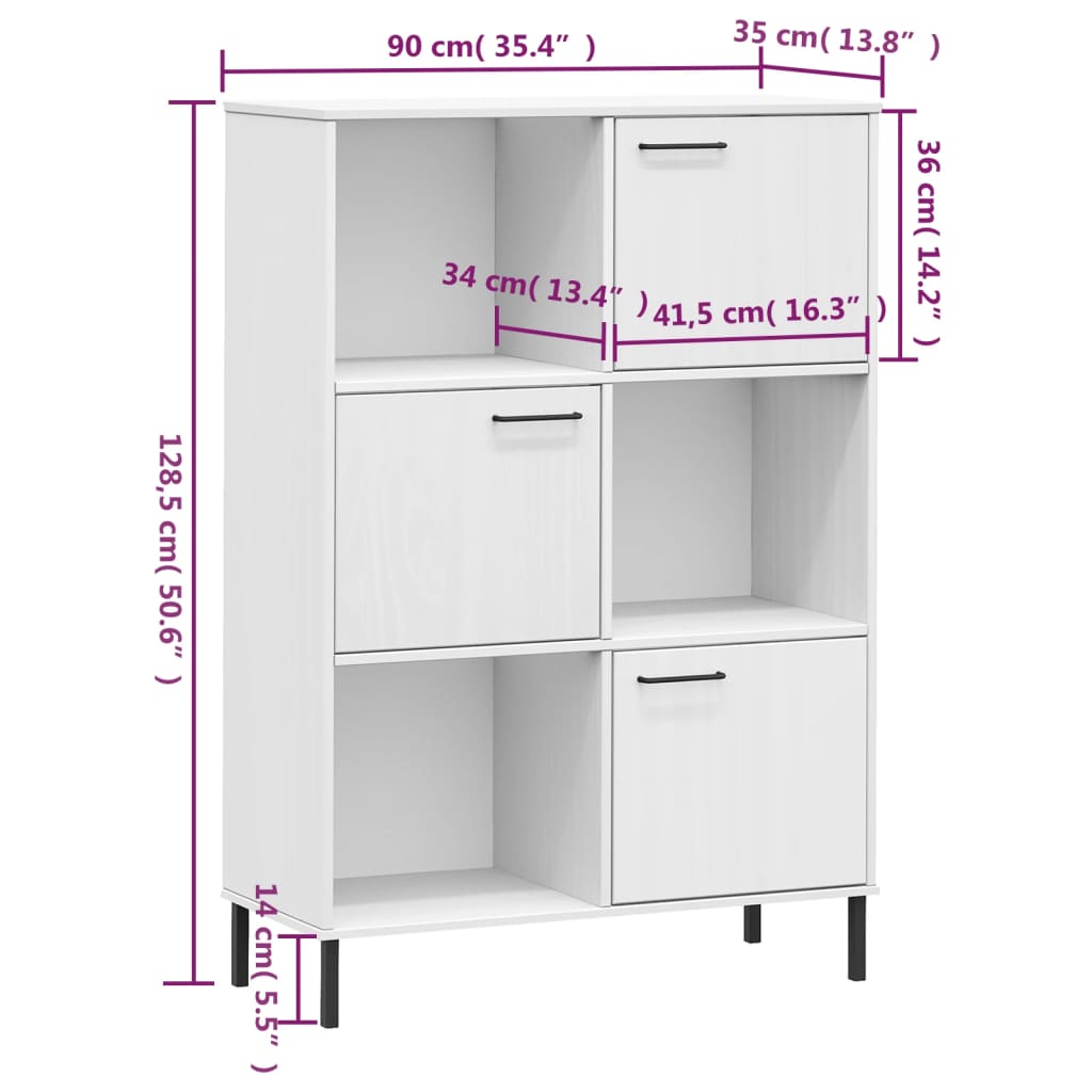 Bokhylla med metallben OSLO  90x35x128,5 cm massivt trä - Möbelfabriken