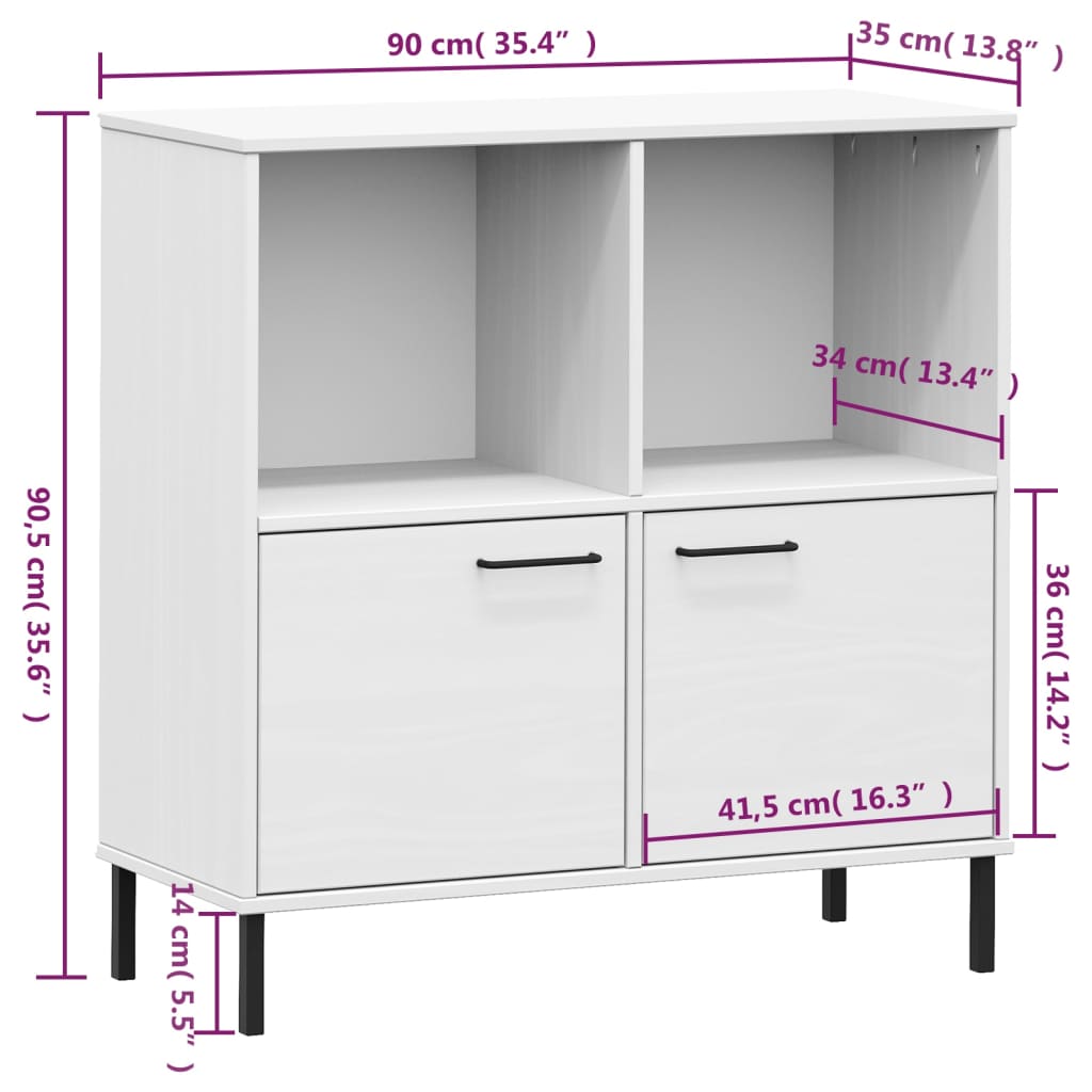 Bokhylla med metallben OSLO  90x35x90,5 cm massivt trä - Möbelfabriken