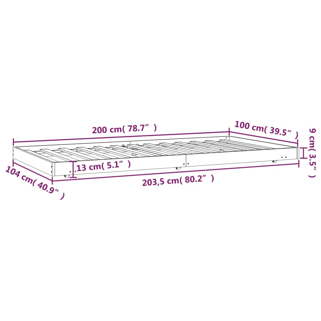 Sängram honungsbrun 100x200 cm massiv furu