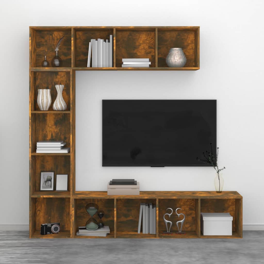 Bokhylla/TV-bänk 3 delar set Rökfärgad ek 180x30x180 cm