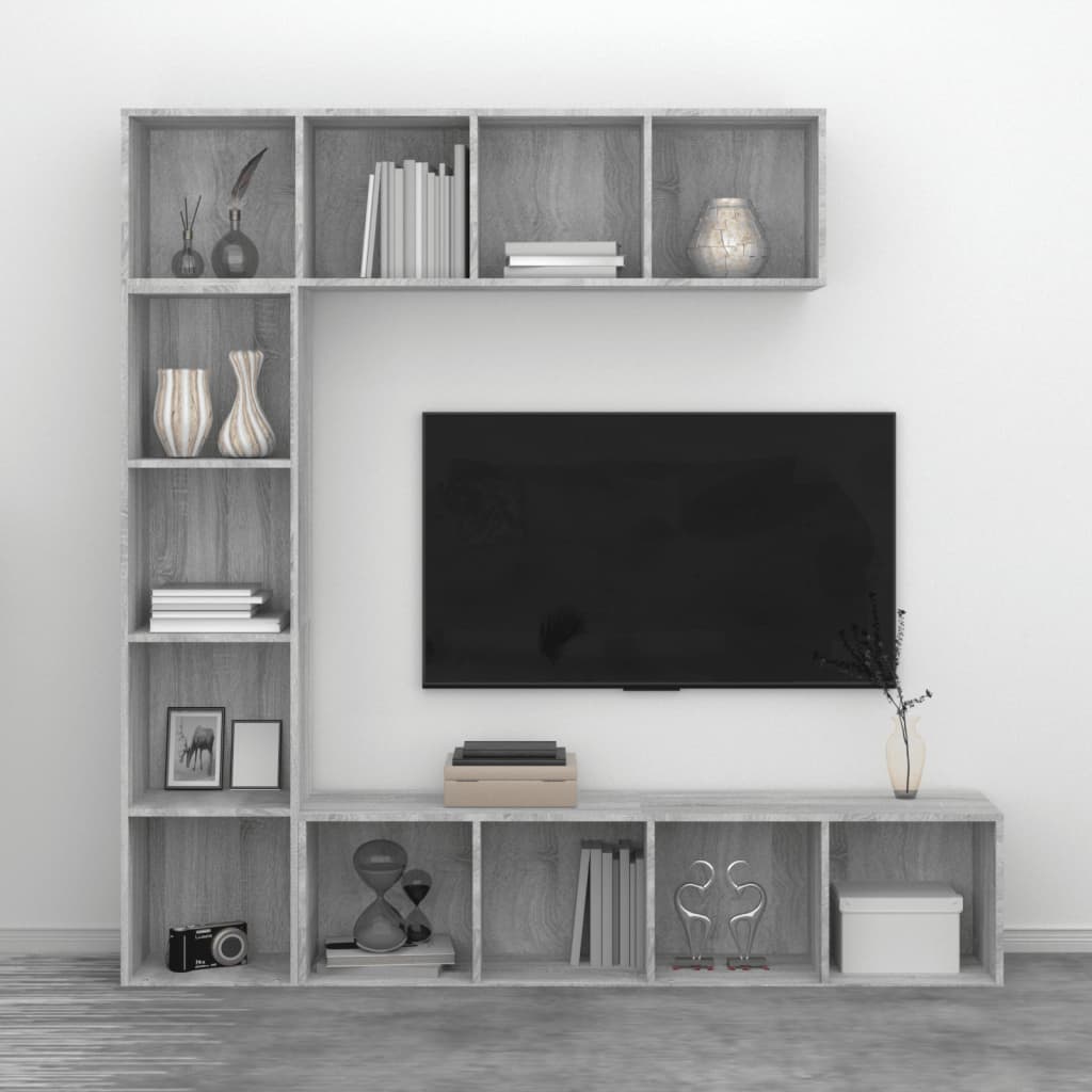 Bokhylla/TV-bänk 3 delar set Rökfärgad ek 180x30x180 cm