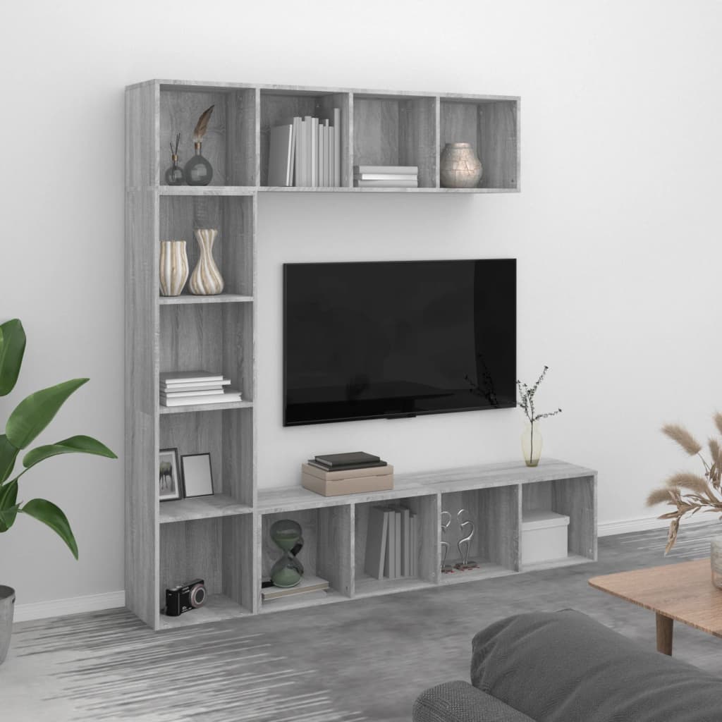 Bokhylla/TV-bänk 3 delar set Rökfärgad ek 180x30x180 cm