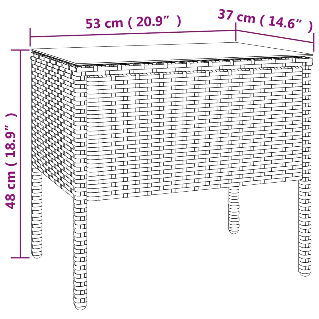 Sidobord  53x37x48 cm konstrotting och härdat glas