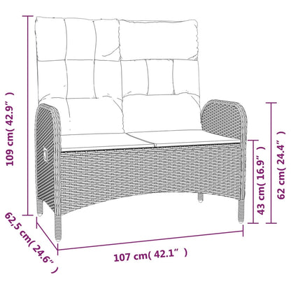 Justerbar trädgårdsbänk med dynor 107 cm konstrotting