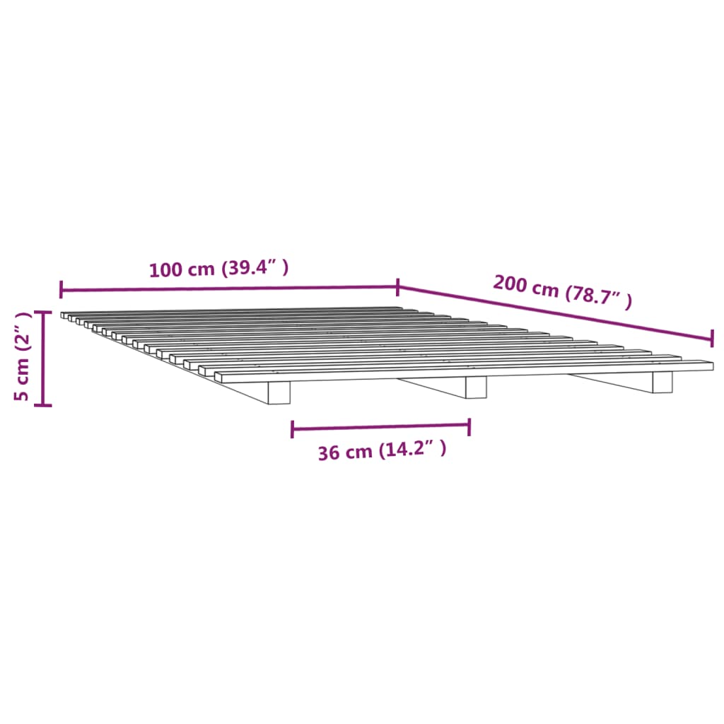 Sängram 100x200 cm massiv furu