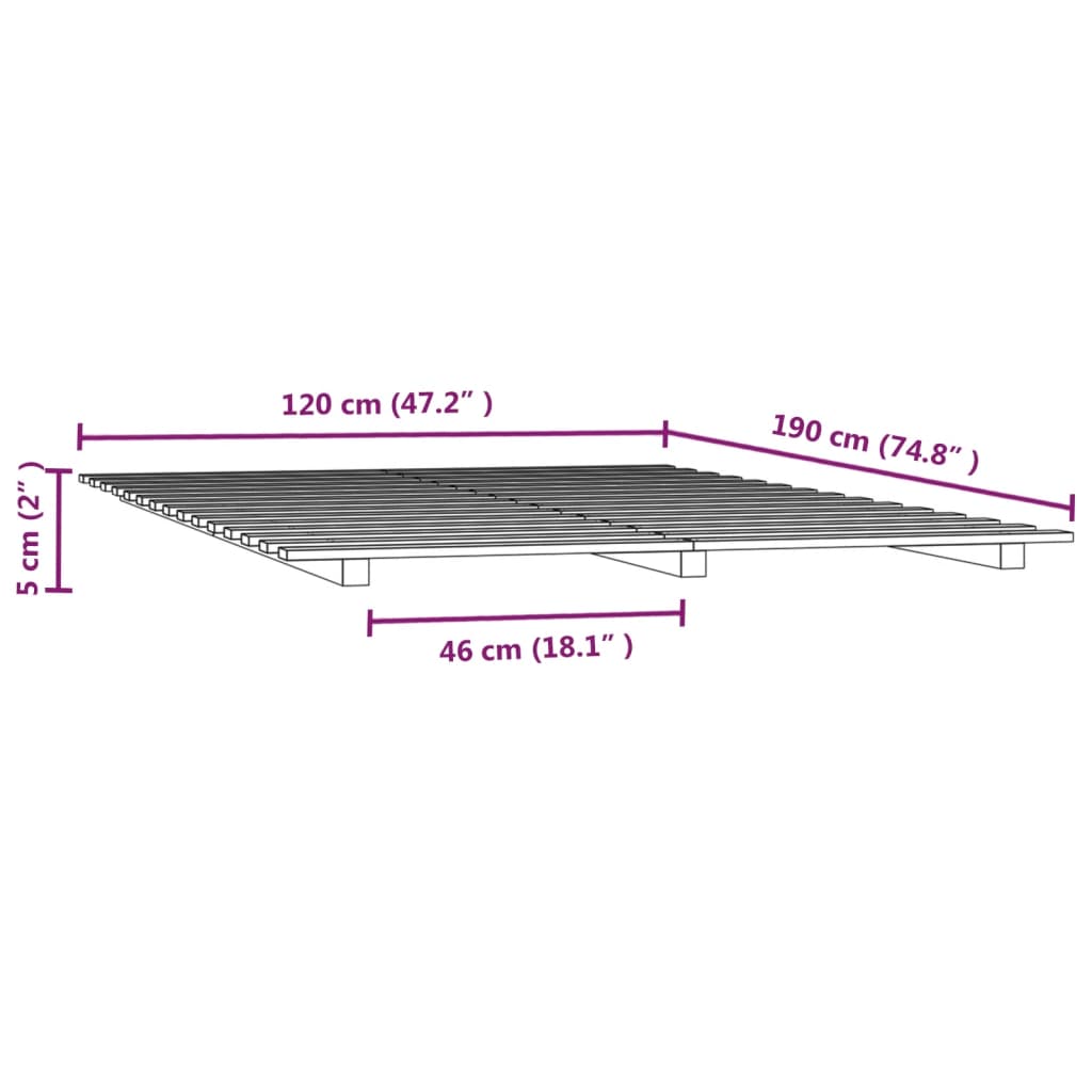 Sängram 120x190 cm massiv furu