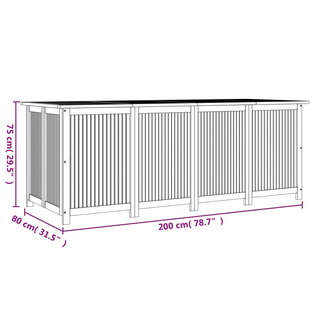 Dynbox med hjul 200x80x75 cm massivt akaciaträ