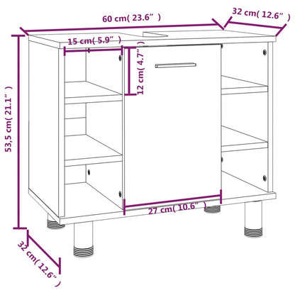 Badrumsskåp rökfärgad ek 60x32x53,5 cm konstruerat trä