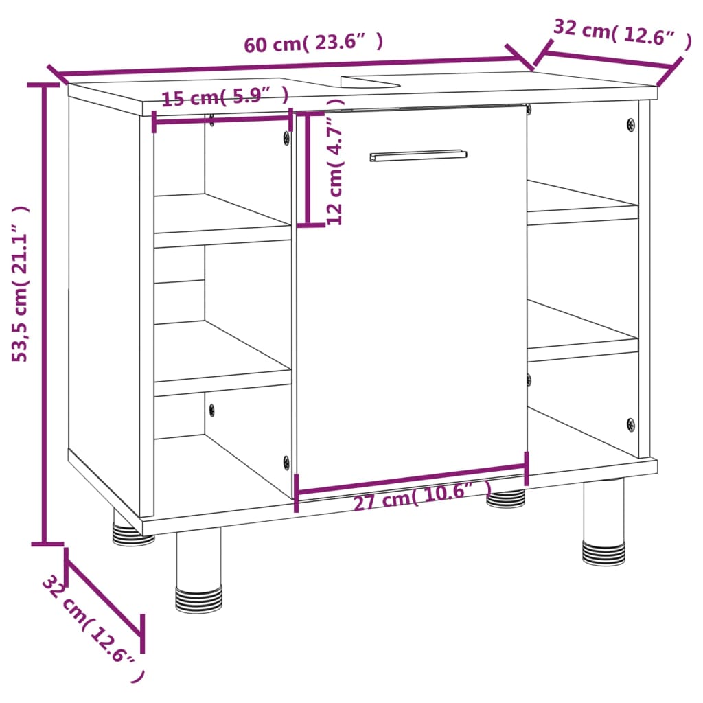 Badrumsskåp rökfärgad ek 60x32x53,5 cm konstruerat trä